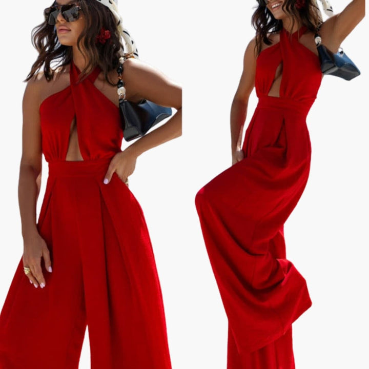 Women’s Halter Neck Jumpsuit with Front Cutout