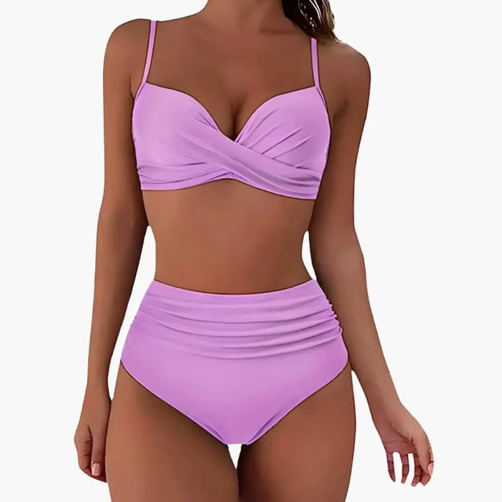 Women’s High-Waisted Bikini Set with Adjustable Straps