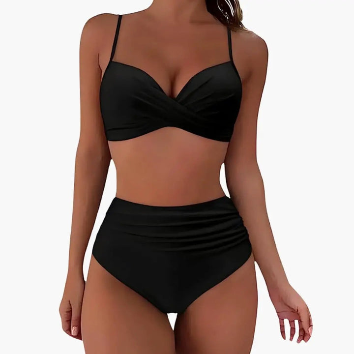 Women’s High-Waisted Bikini Set with Adjustable Straps