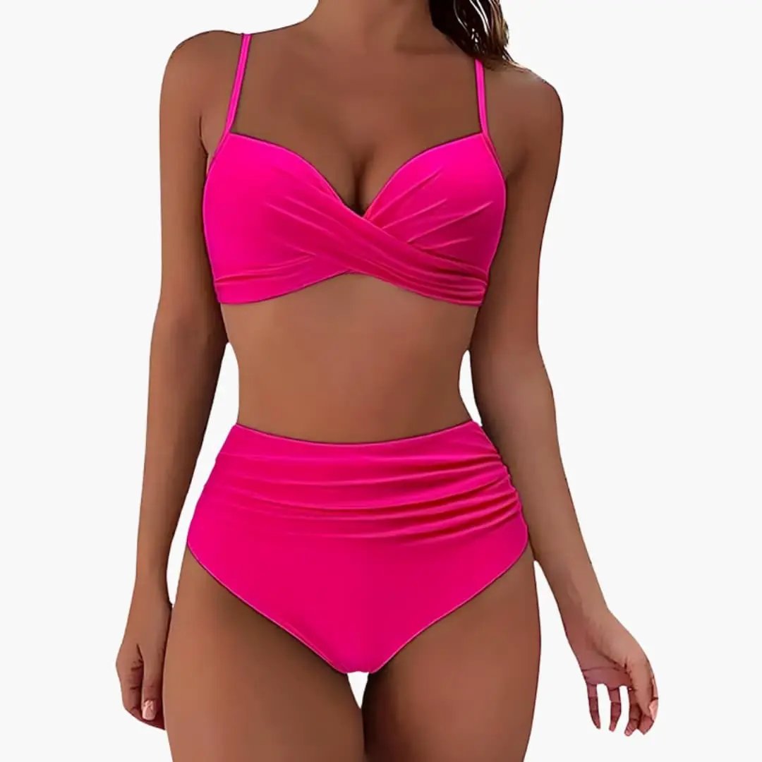 Women’s High-Waisted Bikini Set with Adjustable Straps