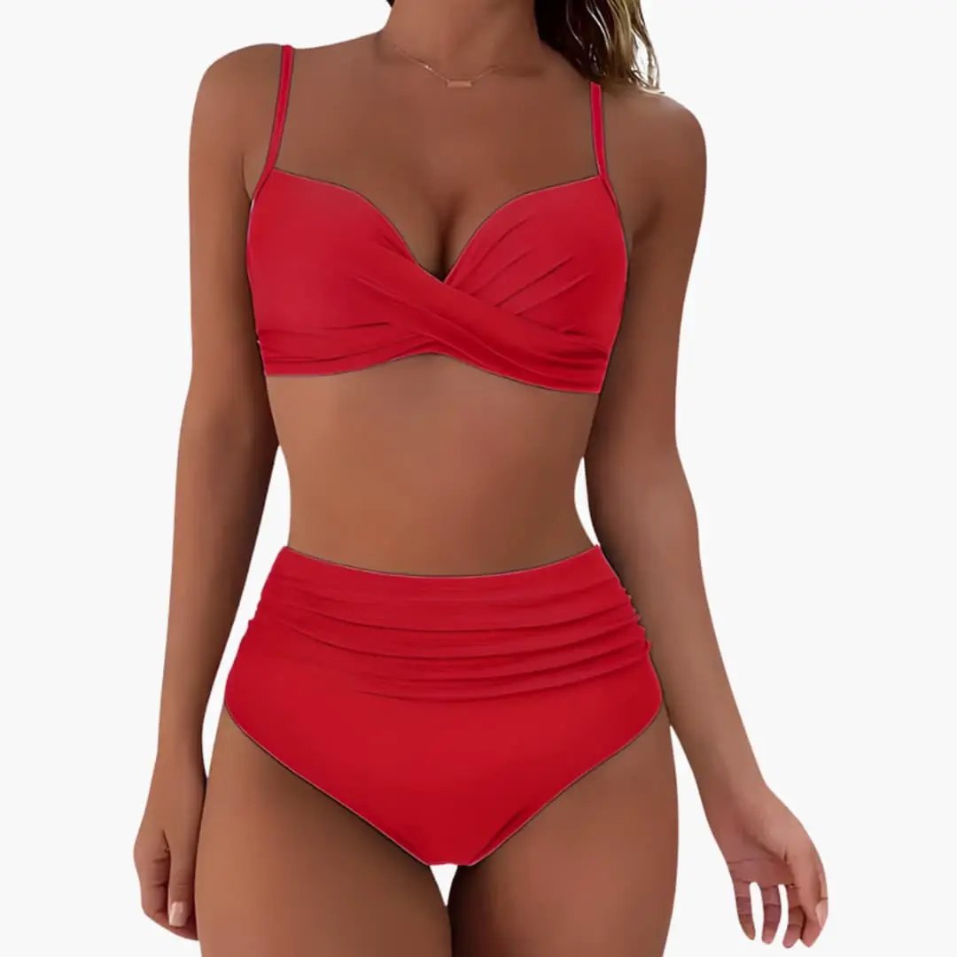 Women’s High-Waisted Bikini Set with Adjustable Straps