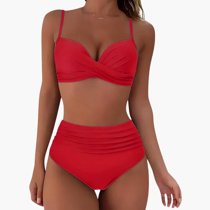 Women’s High-Waisted Bikini Set with Adjustable Straps