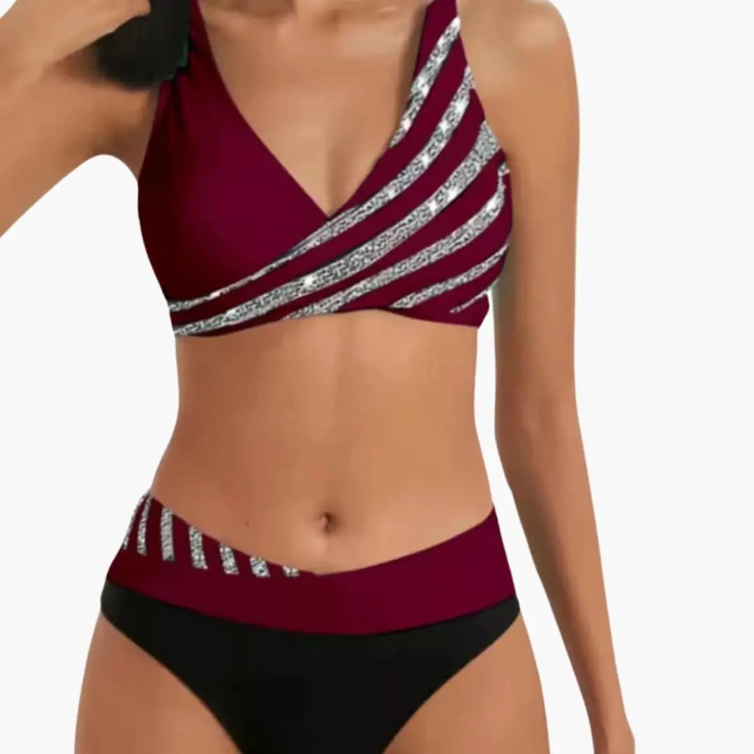 Women’s High-Waisted Glitter Stripe Bikini Set