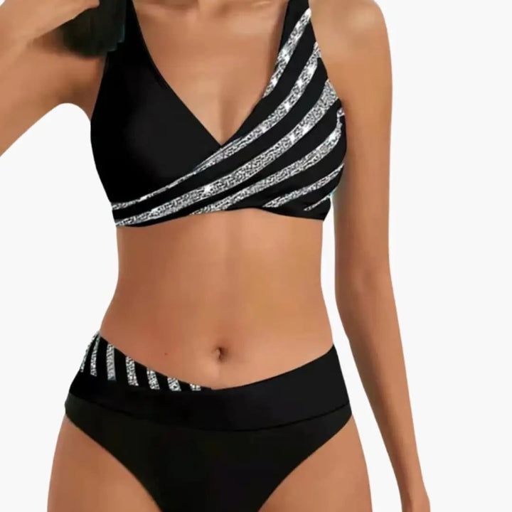 Women’s High-Waisted Glitter Stripe Bikini Set