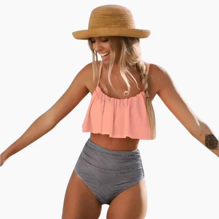 Women’s High-Waisted Ruffle Bikini Set with Adjustable Straps