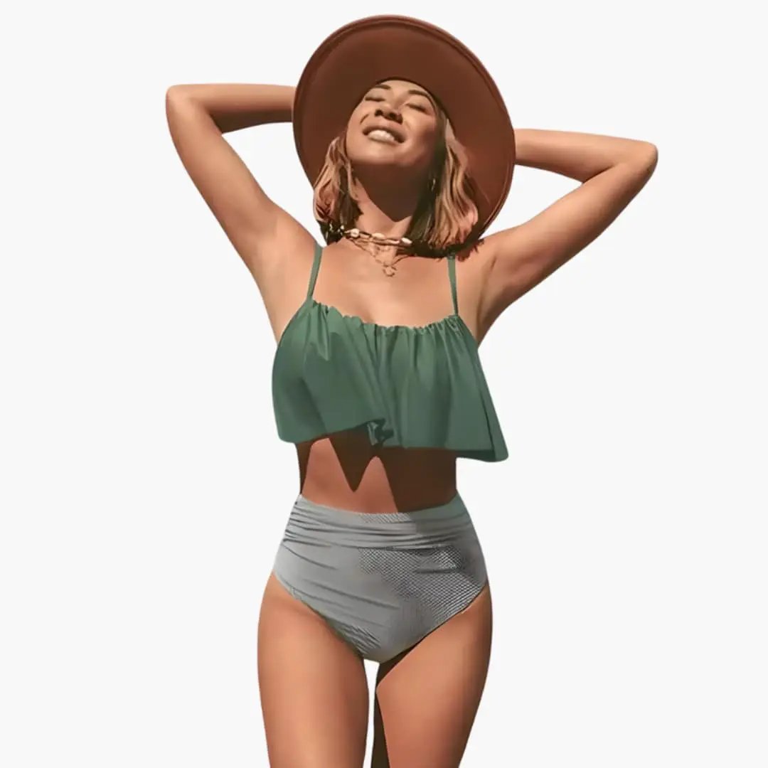Women’s High-Waisted Ruffle Bikini Set with Adjustable Straps