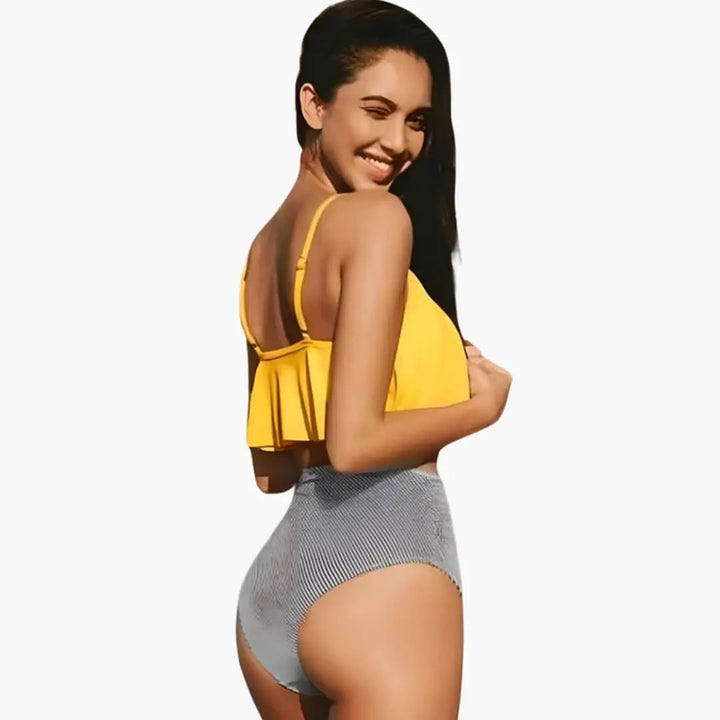 Women’s High-Waisted Ruffle Bikini Set with Adjustable Straps