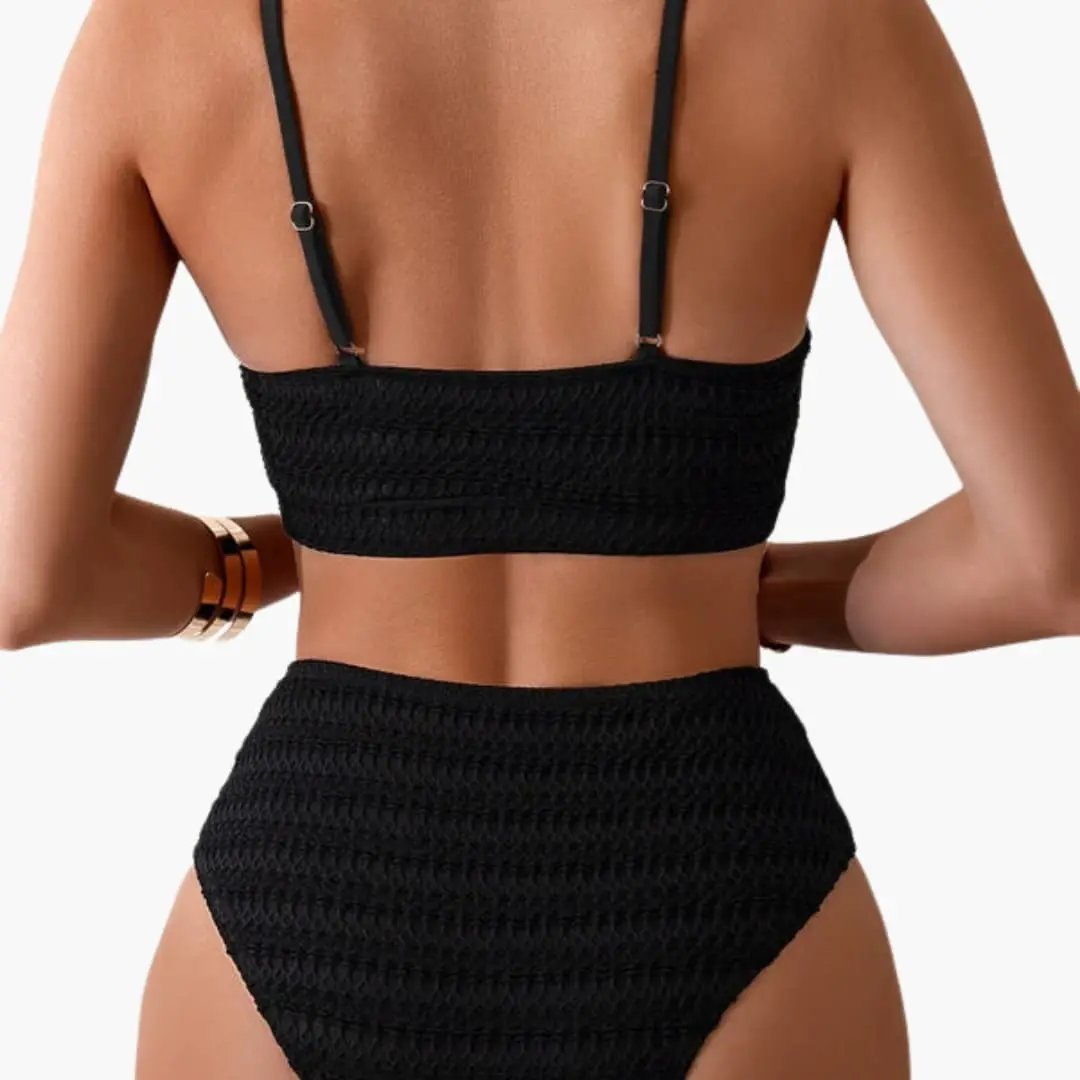 Women’s High-Waisted Textured Bikini Set with Spaghetti Straps