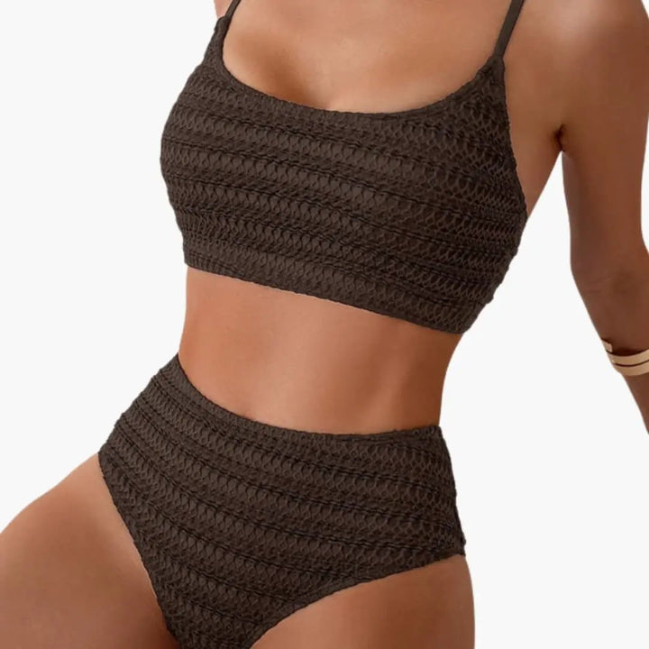 Women’s High-Waisted Textured Bikini Set with Spaghetti Straps