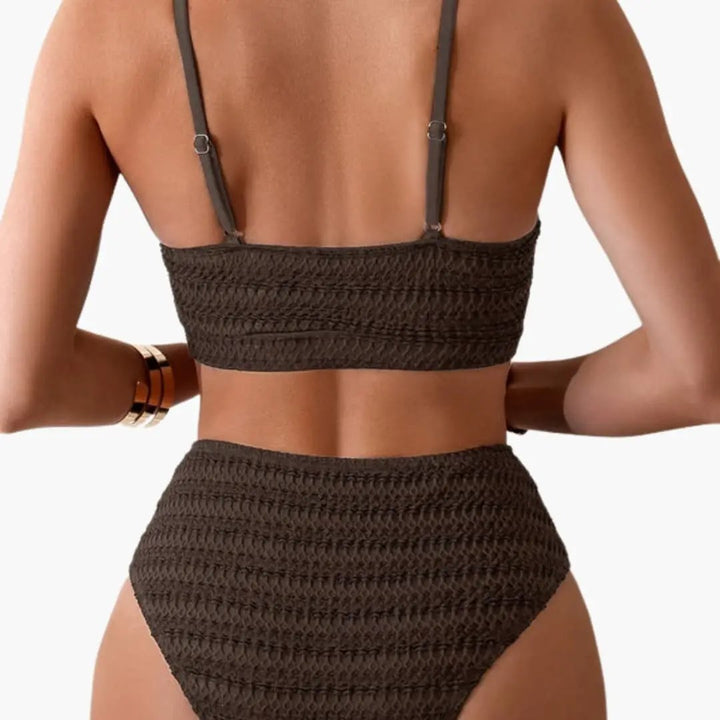Women’s High-Waisted Textured Bikini Set with Spaghetti Straps