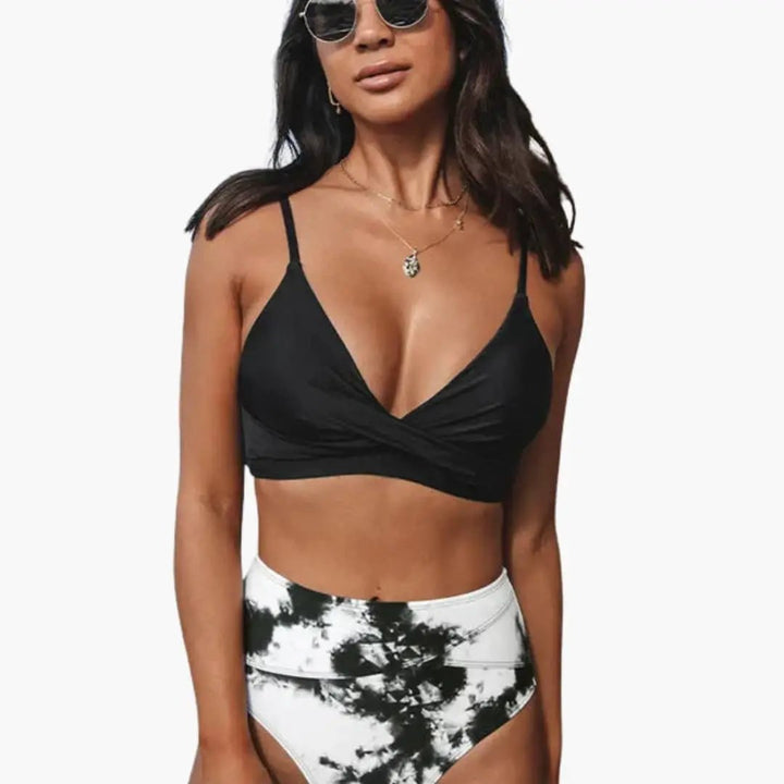 Women’s High-Waisted Two-Piece Bikini Set – Scoop Neck Top Swimwear