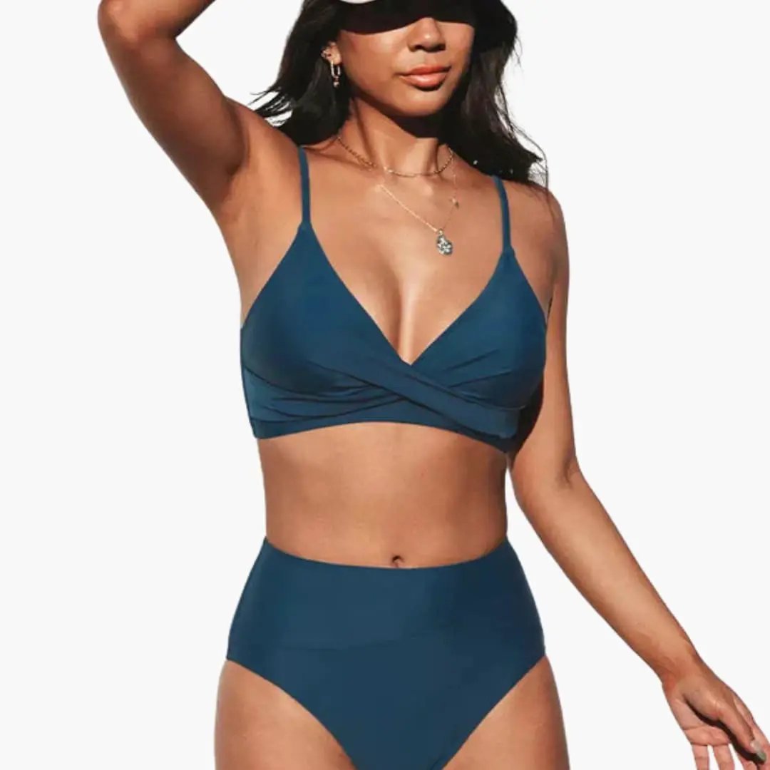 Women’s High-Waisted Two-Piece Bikini Set – Scoop Neck Top Swimwear