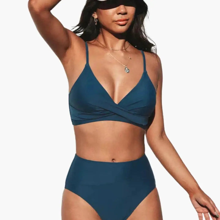 Women’s High-Waisted Two-Piece Bikini Set – Scoop Neck Top Swimwear