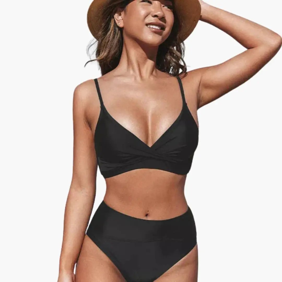 Women’s High-Waisted Two-Piece Bikini Set – Scoop Neck Top Swimwear