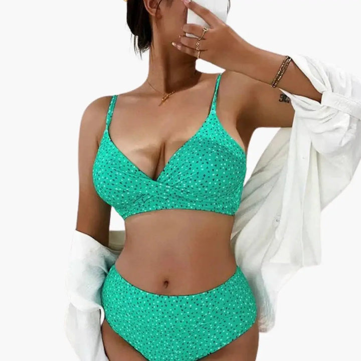 Women’s High-Waisted Two-Piece Bikini Set – Scoop Neck Top Swimwear