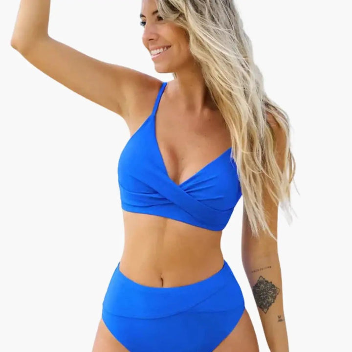 Women’s High-Waisted Two-Piece Bikini Set – Scoop Neck Top Swimwear