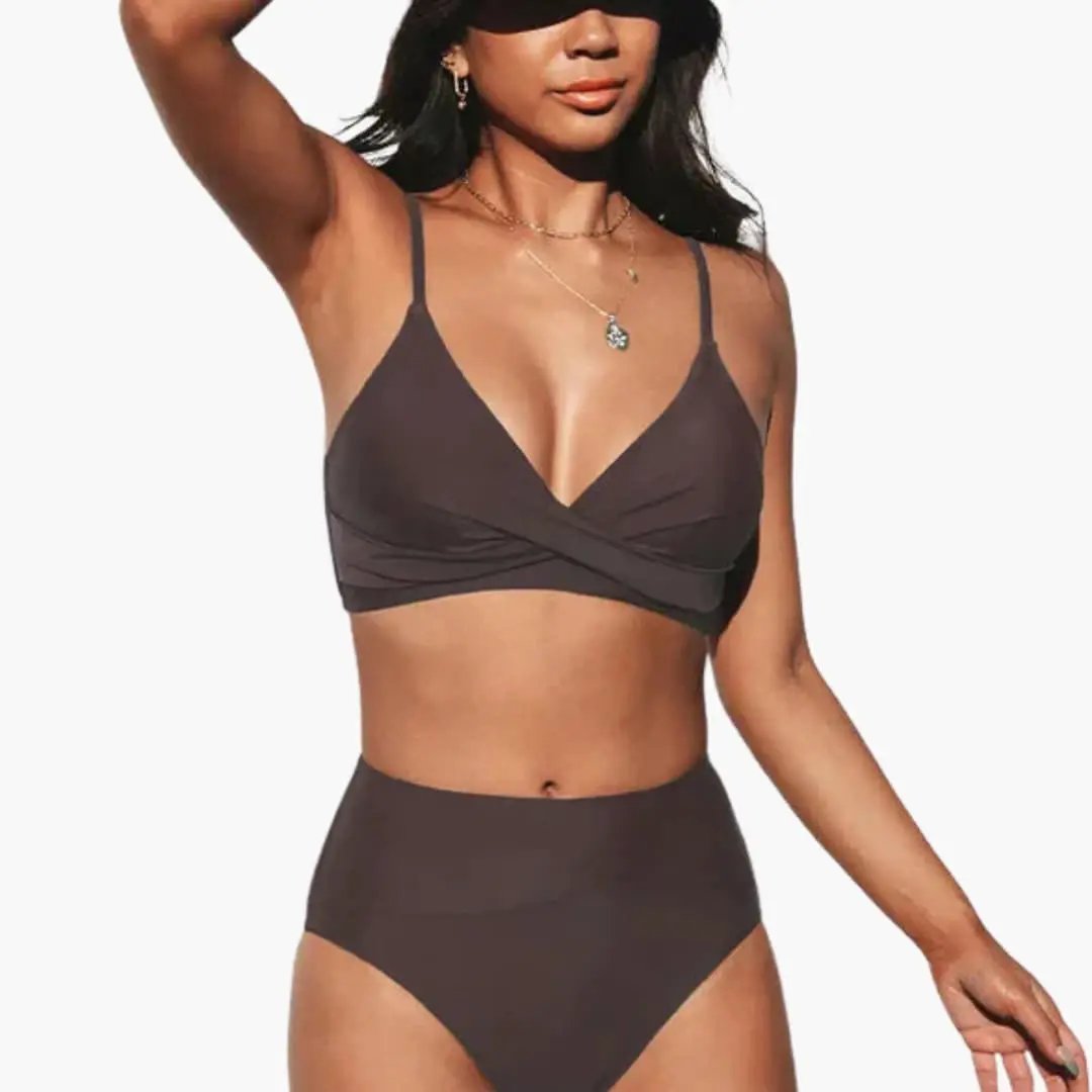 Women’s High-Waisted Two-Piece Bikini Set – Scoop Neck Top Swimwear