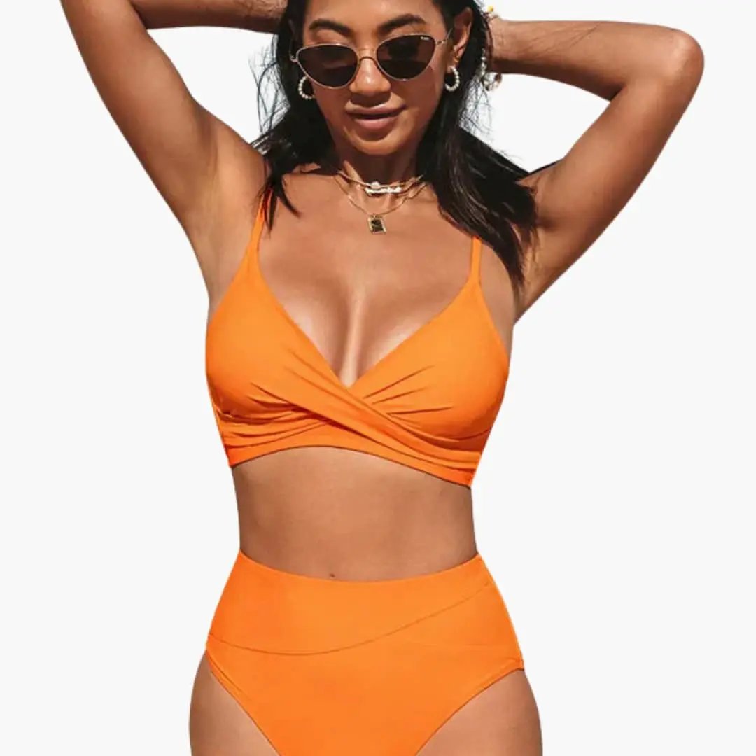 Women’s High-Waisted Two-Piece Bikini Set – Scoop Neck Top Swimwear