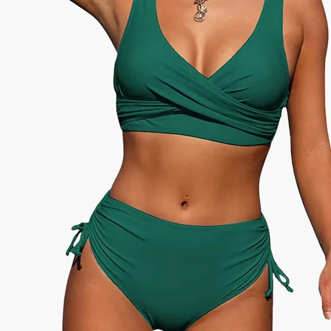 Women’s High-Waisted Two-Piece Bikini Set with Scoop Neck