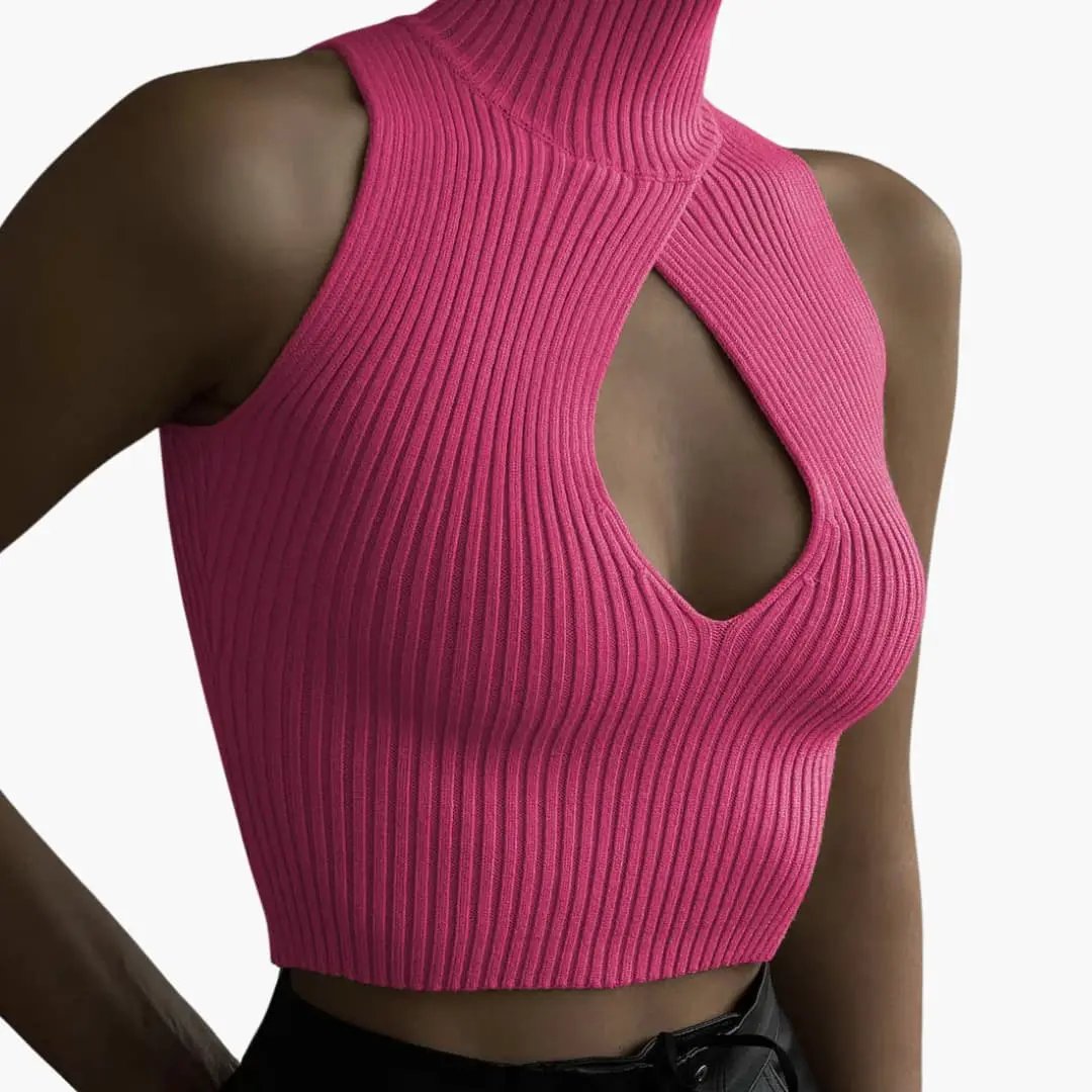 Women’s High Neck Crop Top – Sleeveless Stretch Cotton Top