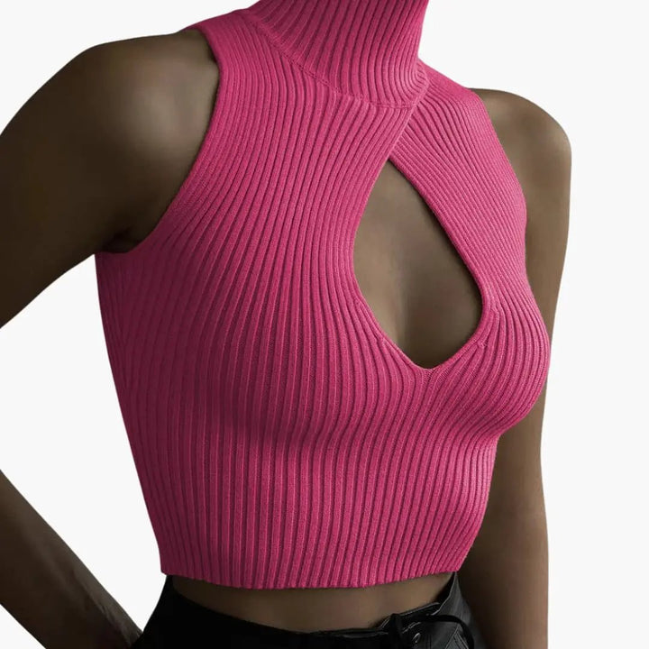 Women’s High Neck Crop Top – Sleeveless Stretch Cotton Top