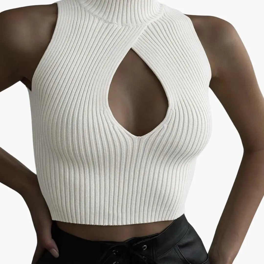 Women’s High Neck Crop Top – Sleeveless Stretch Cotton Top