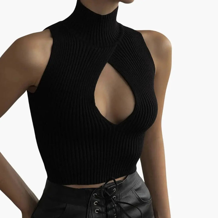 Women’s High Neck Crop Top – Sleeveless Stretch Cotton Top