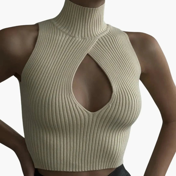 Women’s High Neck Crop Top – Sleeveless Stretch Cotton Top