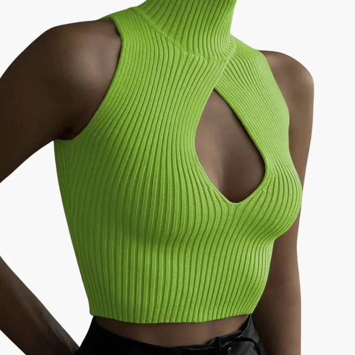 Women’s High Neck Crop Top – Sleeveless Stretch Cotton Top