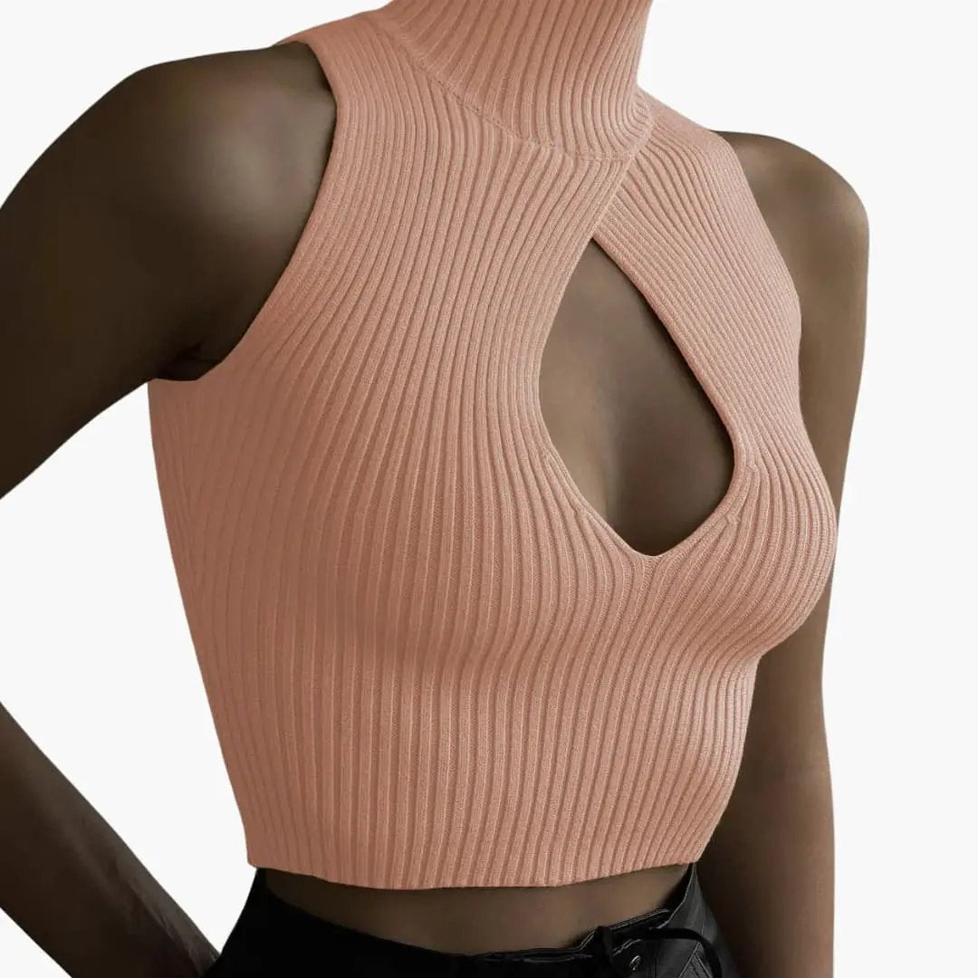 Women’s High Neck Crop Top – Sleeveless Stretch Cotton Top