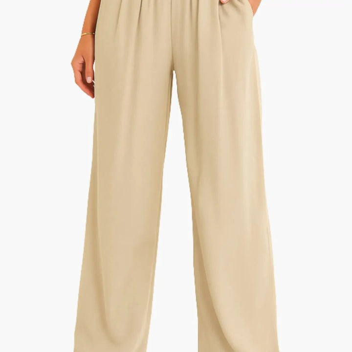 Women’s High Waist Pants with Elastic Band and Wide Leg