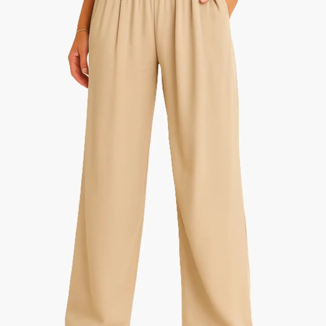 Women’s High Waist Pants with Elastic Band and Wide Leg