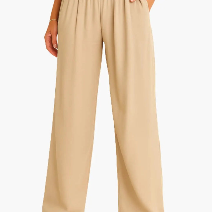 Women’s High Waist Pants with Elastic Band and Wide Leg