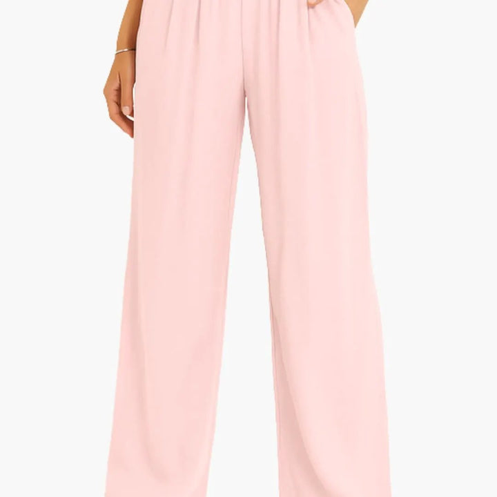 Women’s High Waist Pants with Elastic Band and Wide Leg