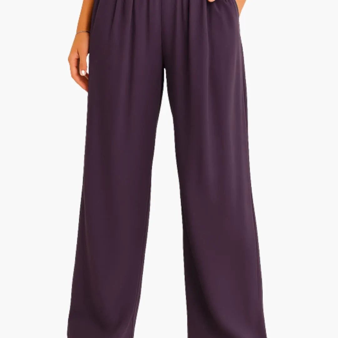 Women’s High Waist Pants with Elastic Band and Wide Leg