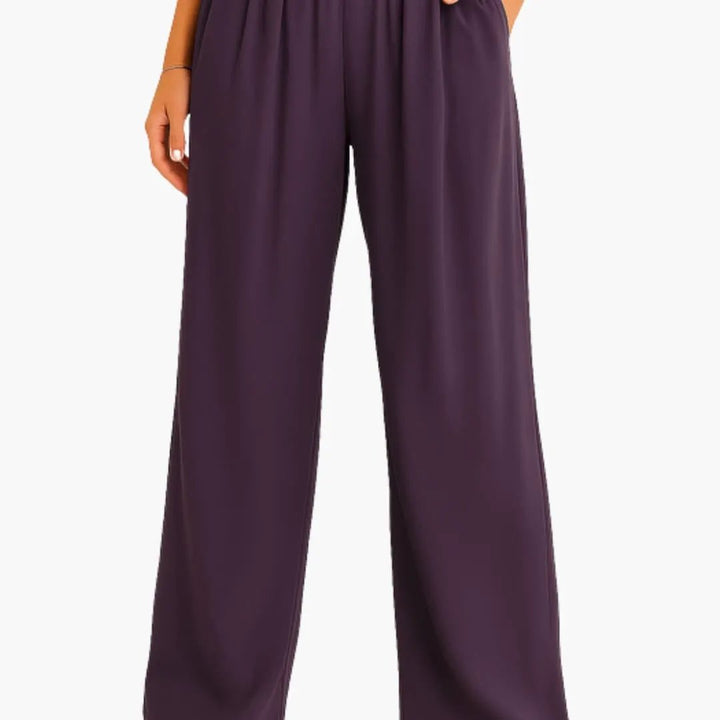 Women’s High Waist Pants with Elastic Band and Wide Leg