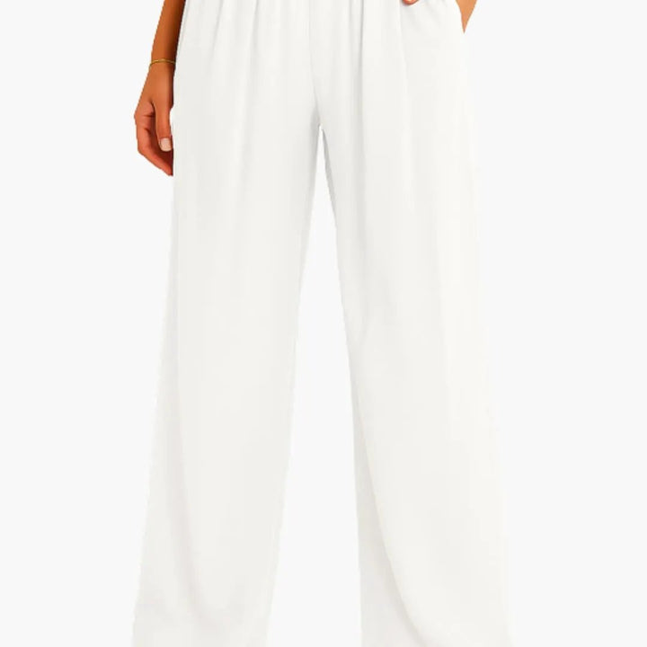 Women’s High Waist Pants with Elastic Band and Wide Leg