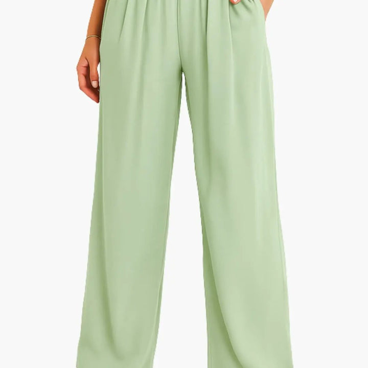 Women’s High Waist Pants with Elastic Band and Wide Leg