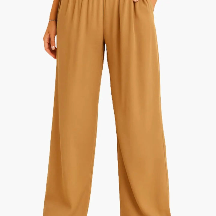 Women’s High Waist Pants with Elastic Band and Wide Leg
