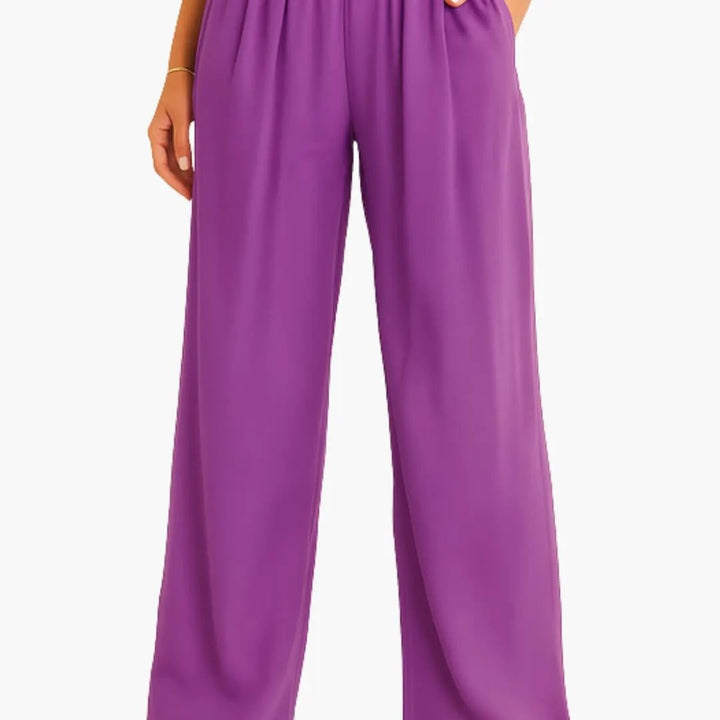 Women’s High Waist Pants with Elastic Band and Wide Leg