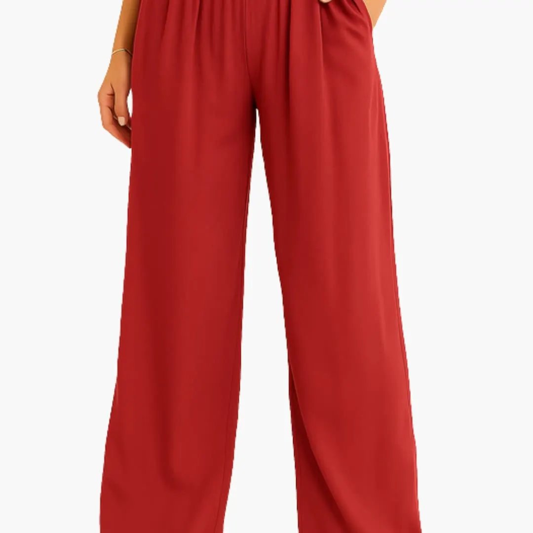 Women’s High Waist Pants with Elastic Band and Wide Leg