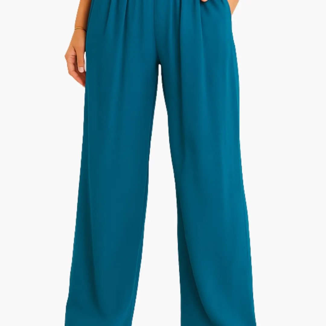 Women’s High Waist Pants with Elastic Band and Wide Leg