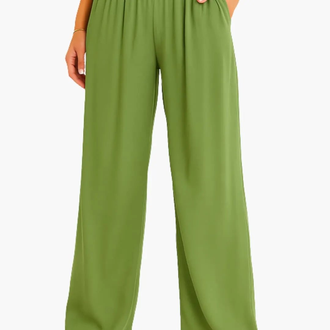 Women’s High Waist Pants with Elastic Band and Wide Leg