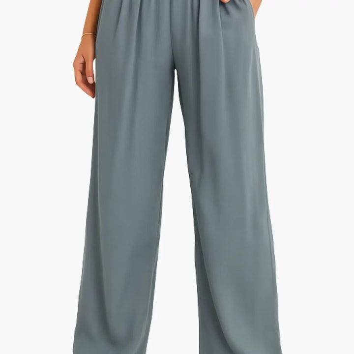 Women’s High Waist Pants with Elastic Band and Wide Leg