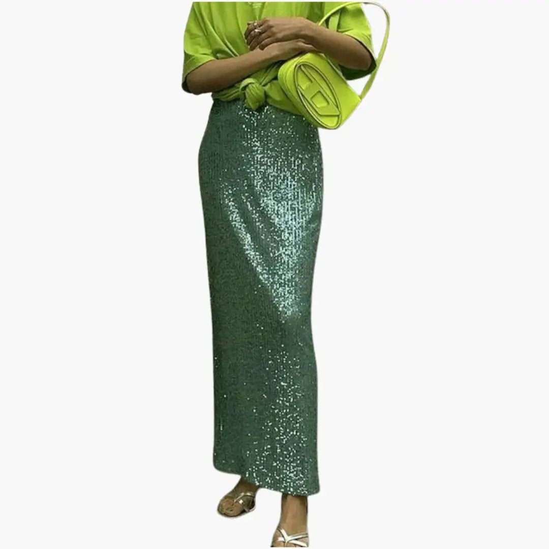 Women's High Waist Sequin Maxi Skirt