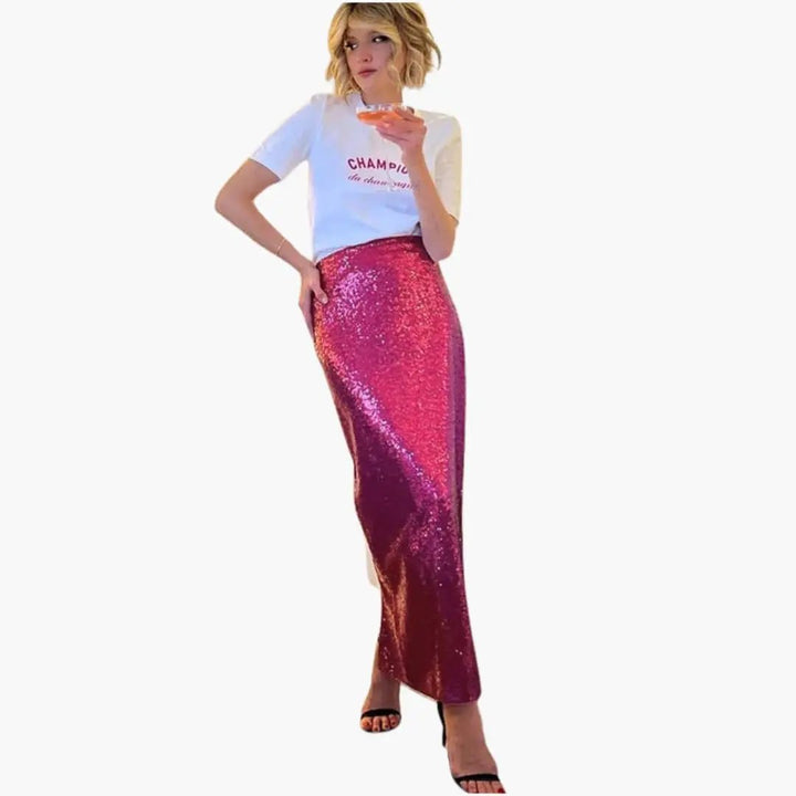 Women's High Waist Sequin Maxi Skirt