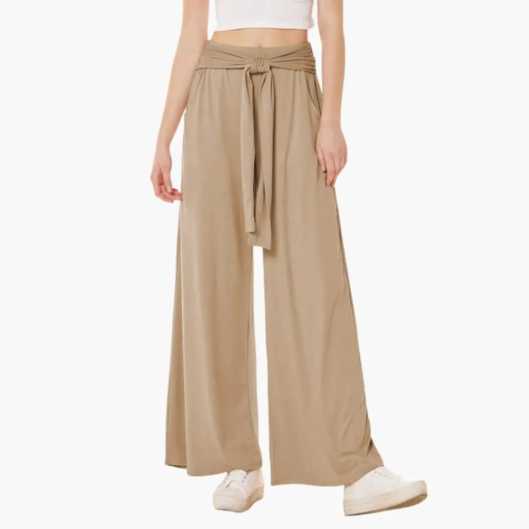 Women’s High Waisted Wide Leg Summer Pants with Bow Tie Waist