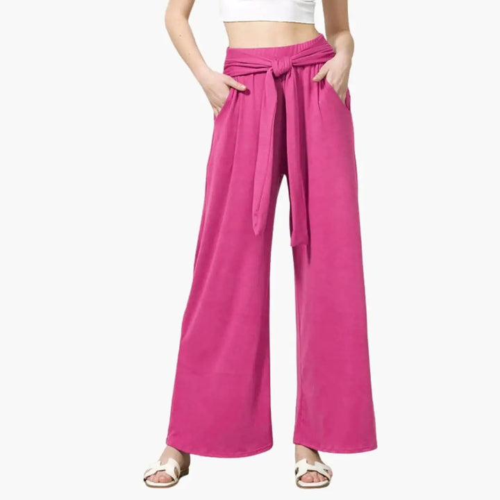 Women’s High Waisted Wide Leg Summer Pants with Bow Tie Waist