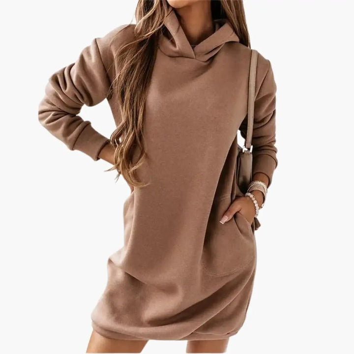 Women’s Hooded Dress with Long Sleeves and Straight Hem