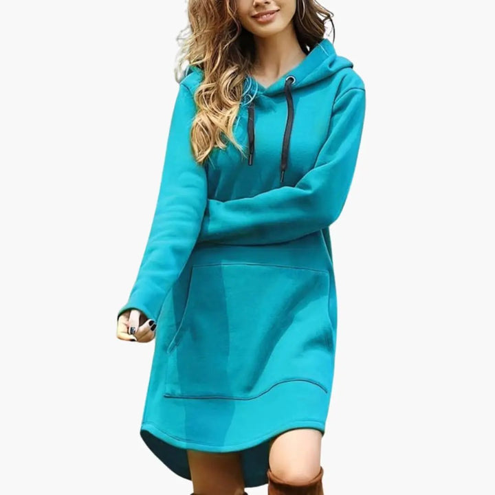 Women’s Hoodie Dress with Drawstring Hood and Kangaroo Pocket